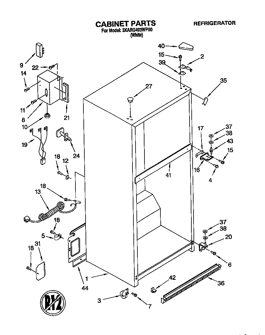 Whirlpool 3XARG493WP00 cabinet diagram