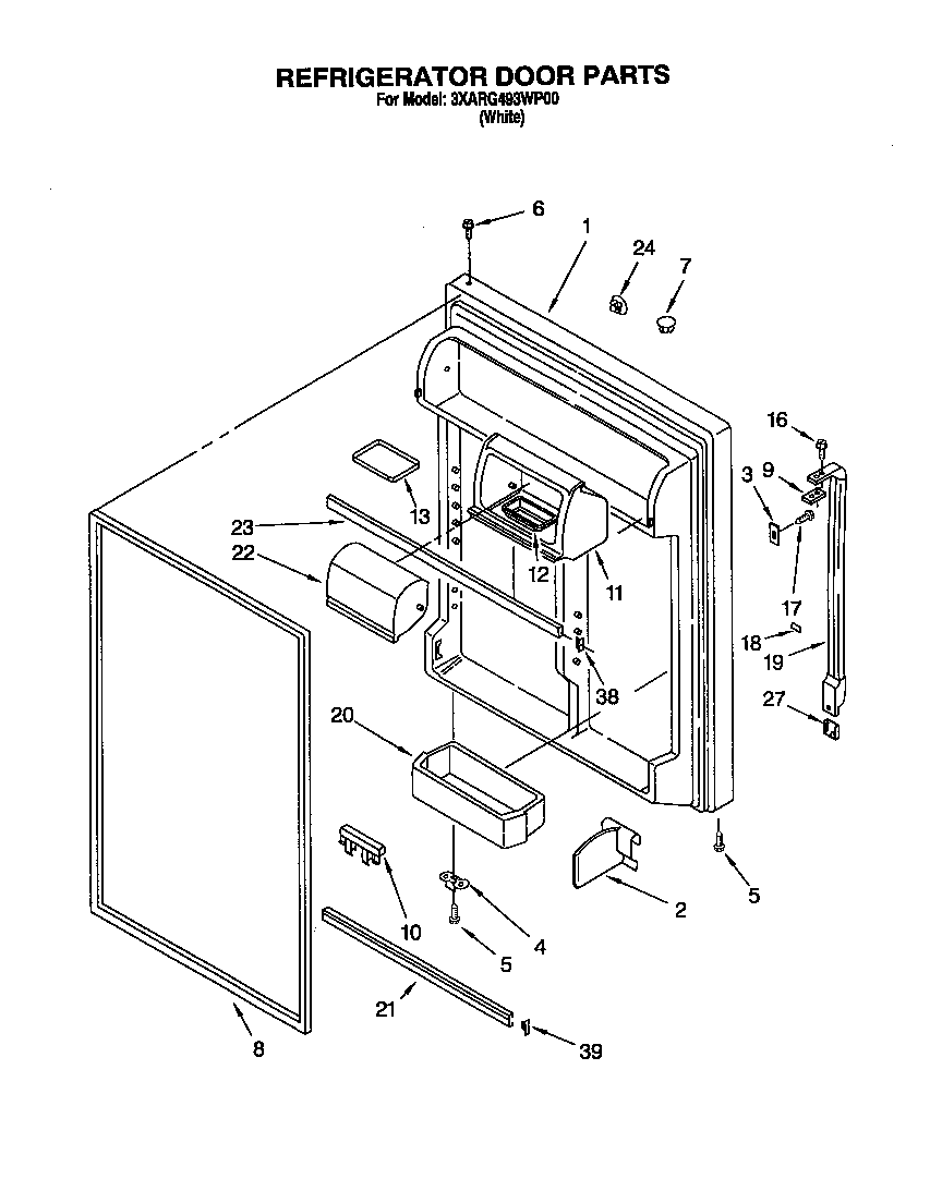 Whirlpool 3XARG493WP00 refrigerator door diagram