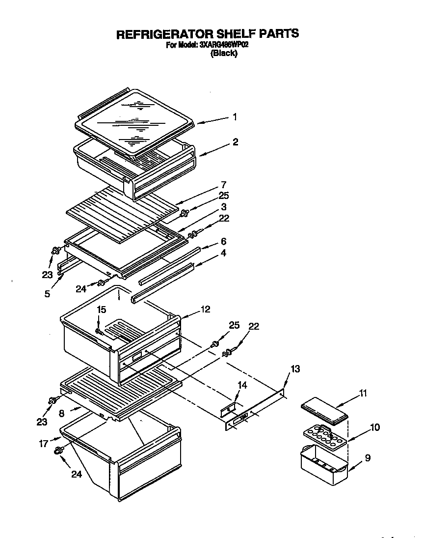 Whirlpool 3XARG486WP02 refrigerator shelf diagram