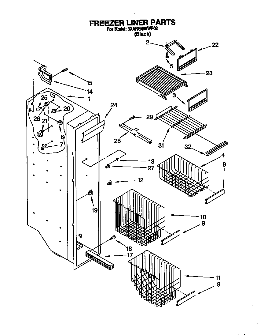 Whirlpool 3XARG486WP02 freezer liner diagram