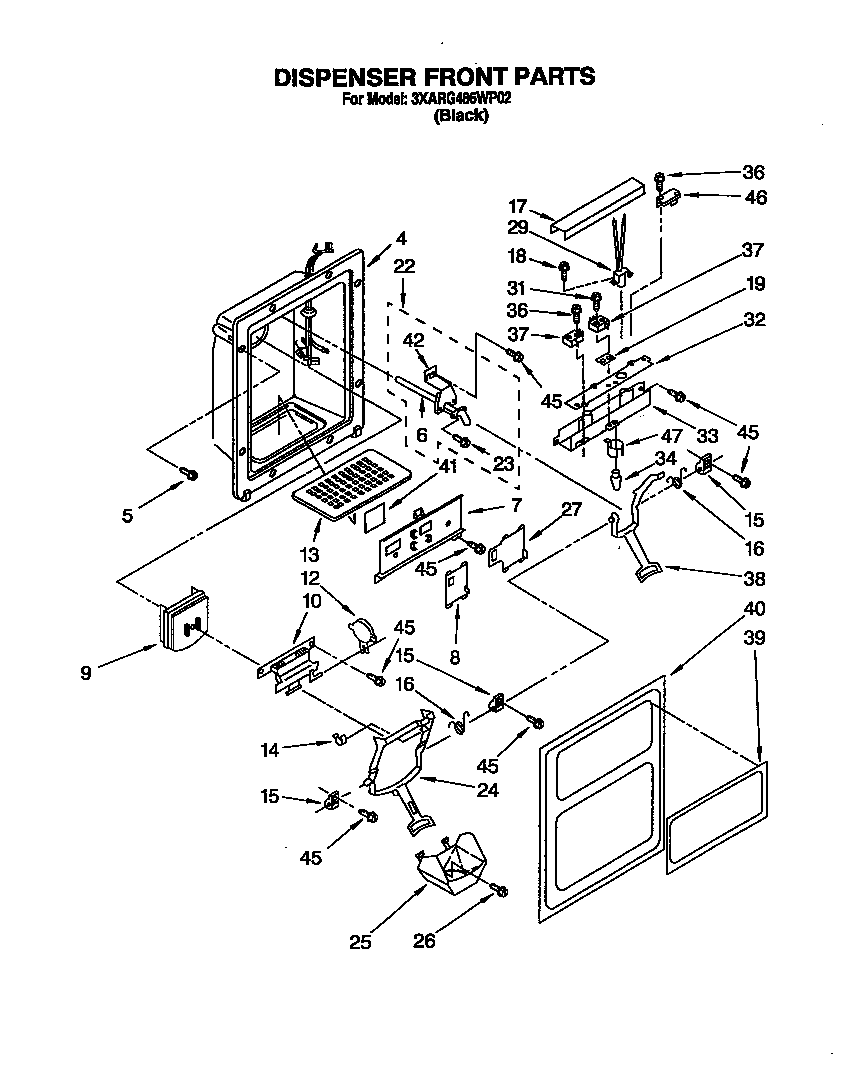 Whirlpool 3XARG486WP02 dispenser front diagram