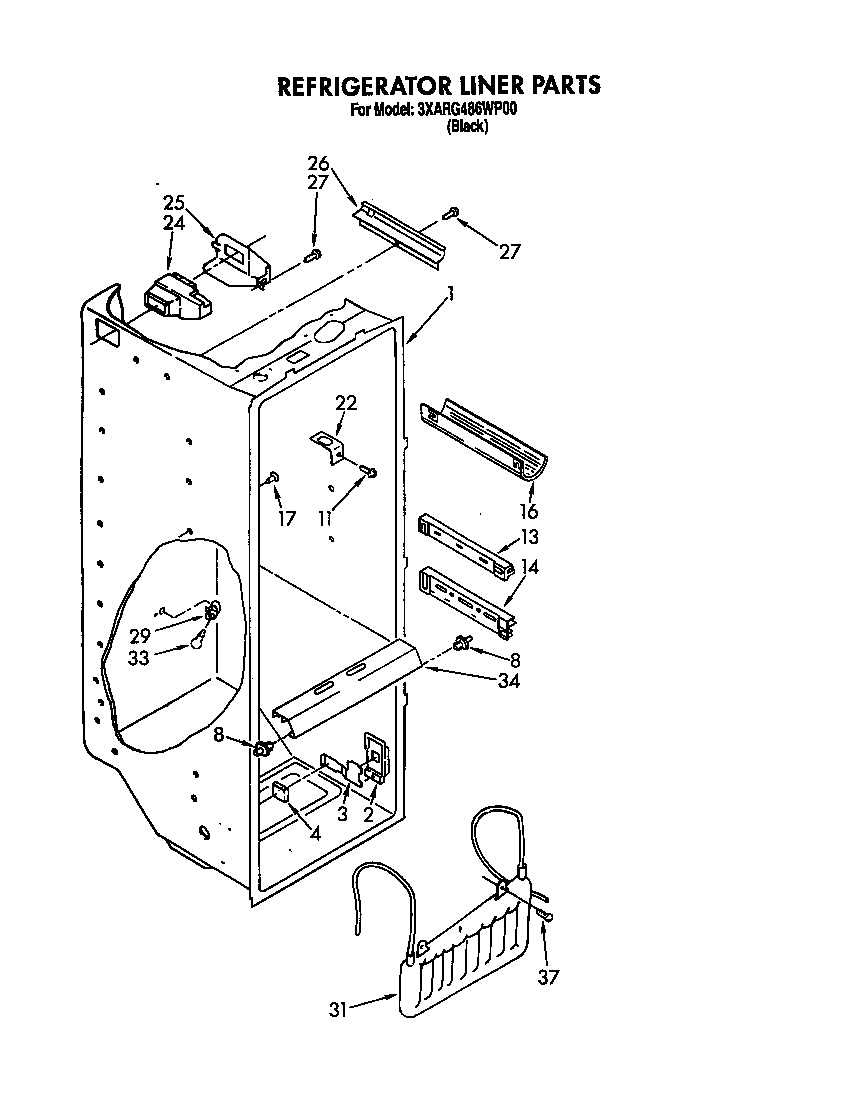 Whirlpool 3XARG486WP00 refrigerator liner diagram