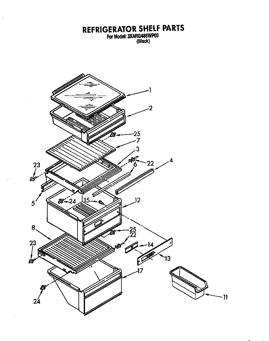 Whirlpool 3XARG486WP00 refrigerator shelf diagram