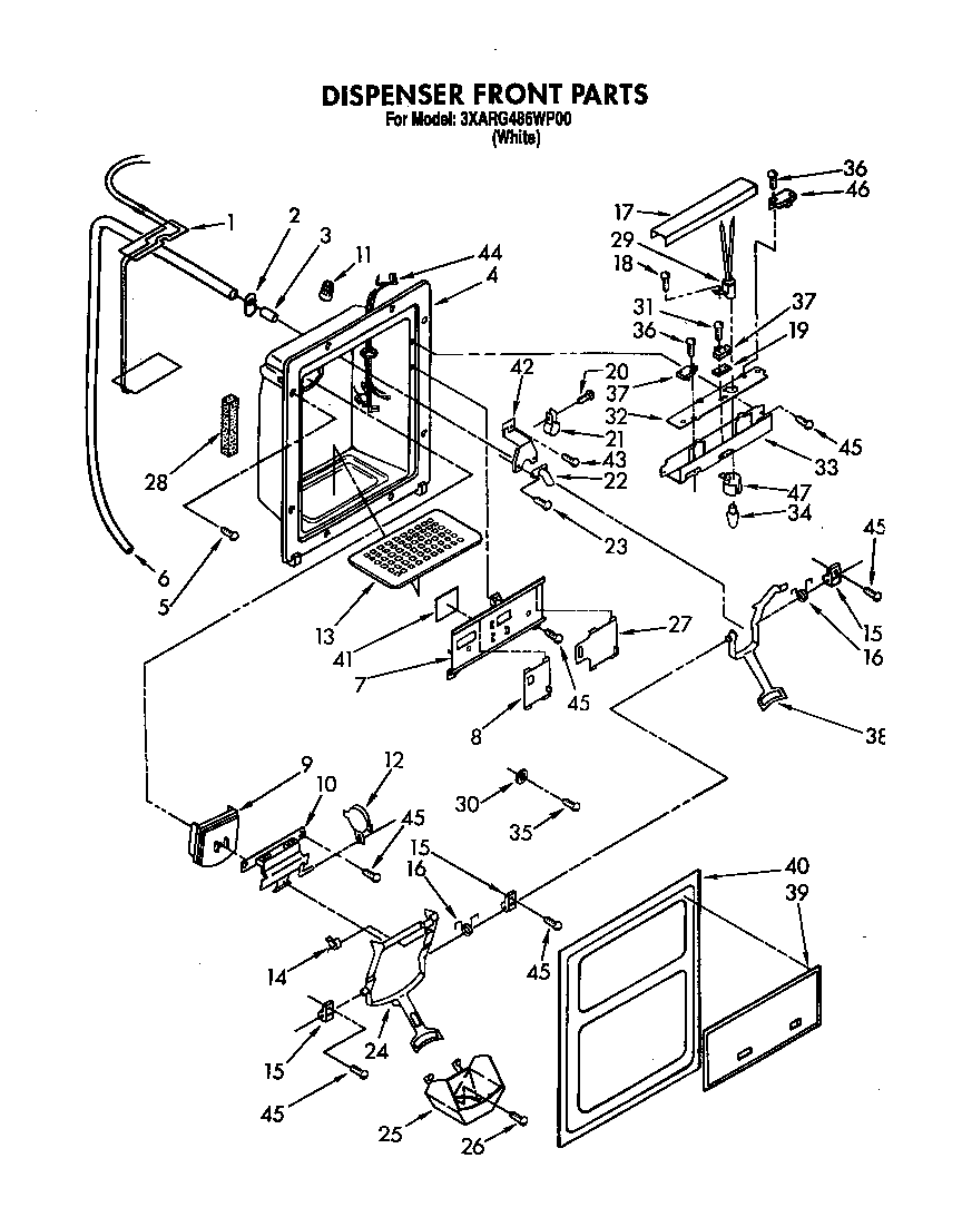 Whirlpool 3XARG486WP00 dispenser front diagram