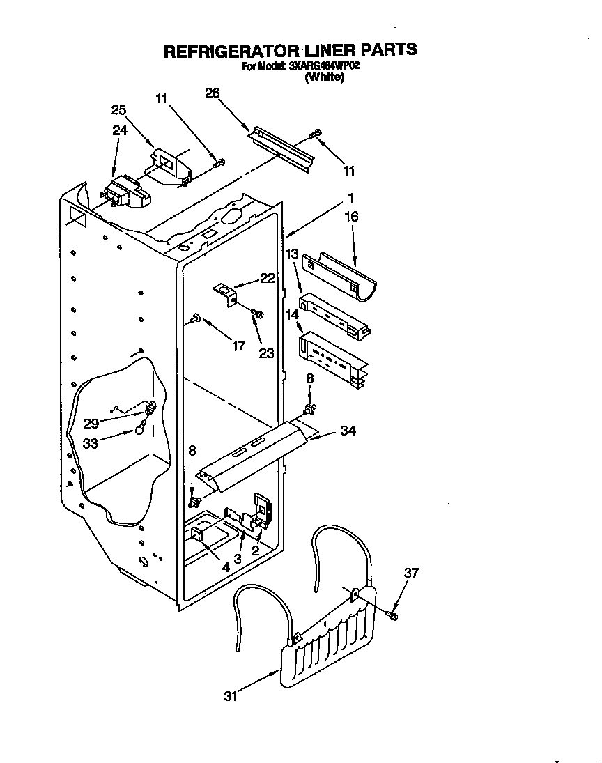 Whirlpool 3XARG484WP02 refrigerator liner diagram