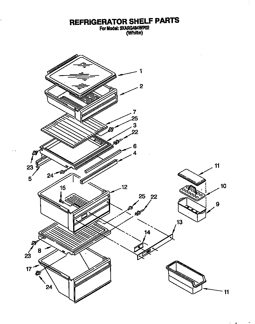 Whirlpool 3XARG484WP02 refrigerator shelf diagram