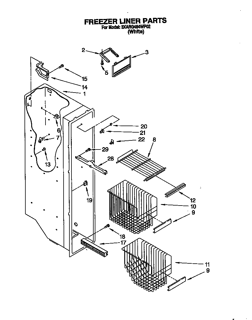 Whirlpool 3XARG484WP02 freezer liner diagram