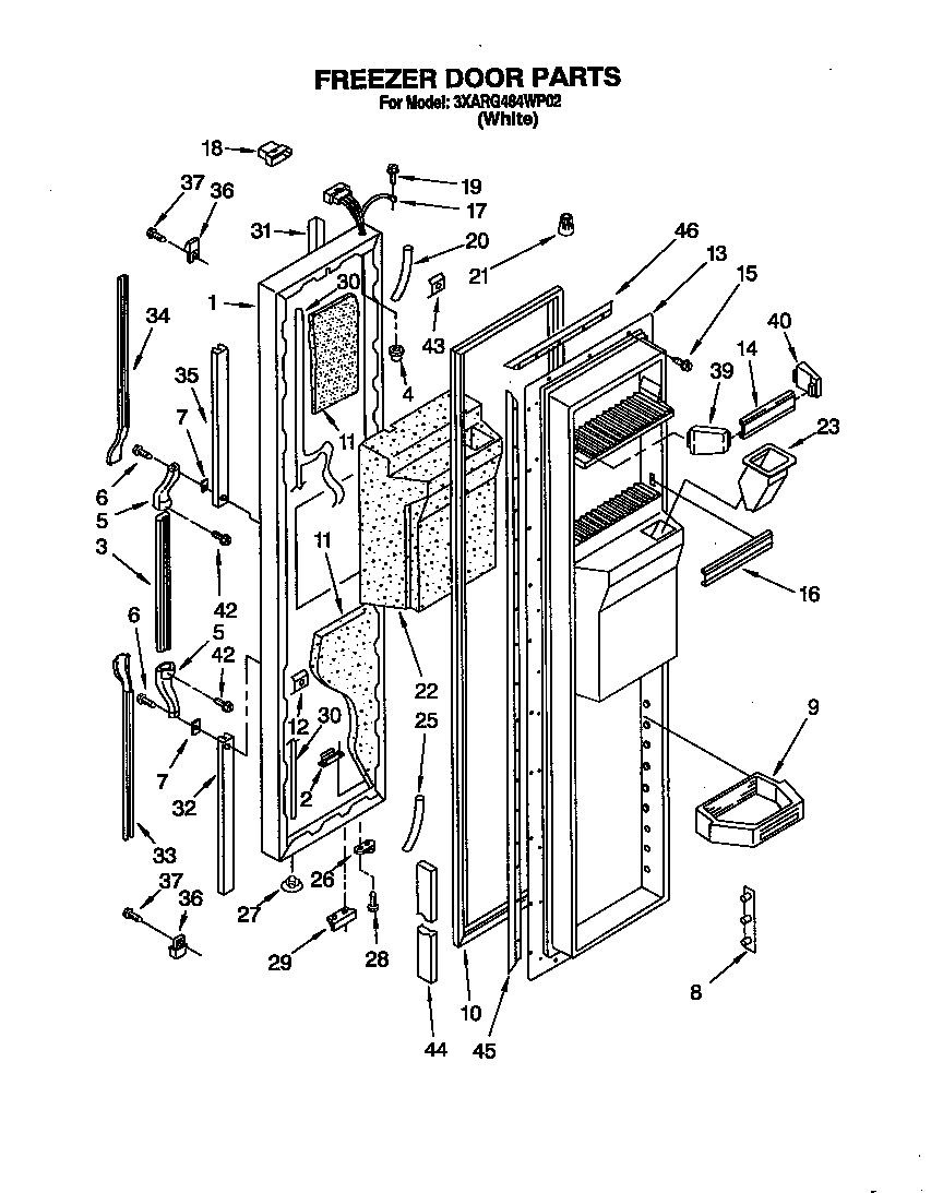 Whirlpool 3XARG484WP02 freezer door diagram