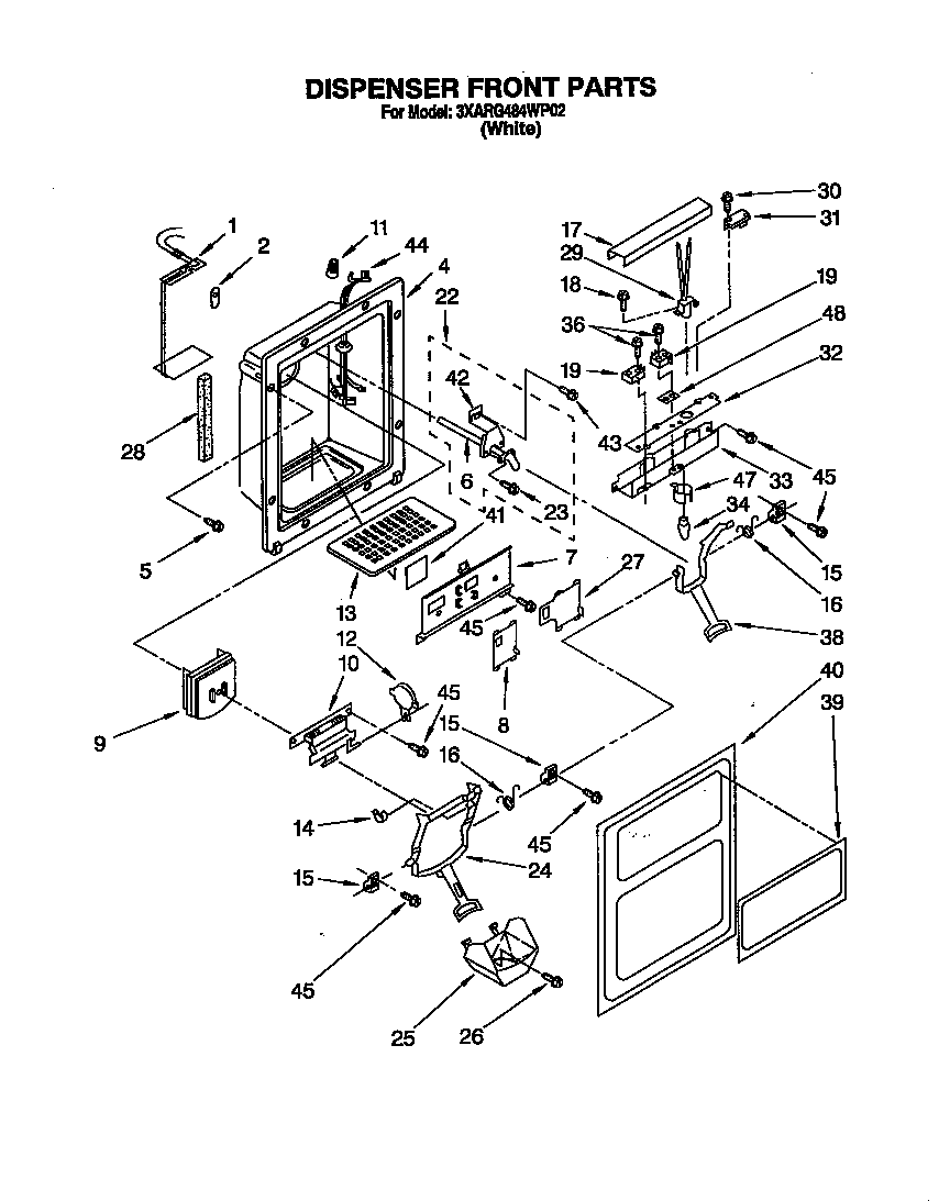 Whirlpool 3XARG484WP02 dispenser front diagram