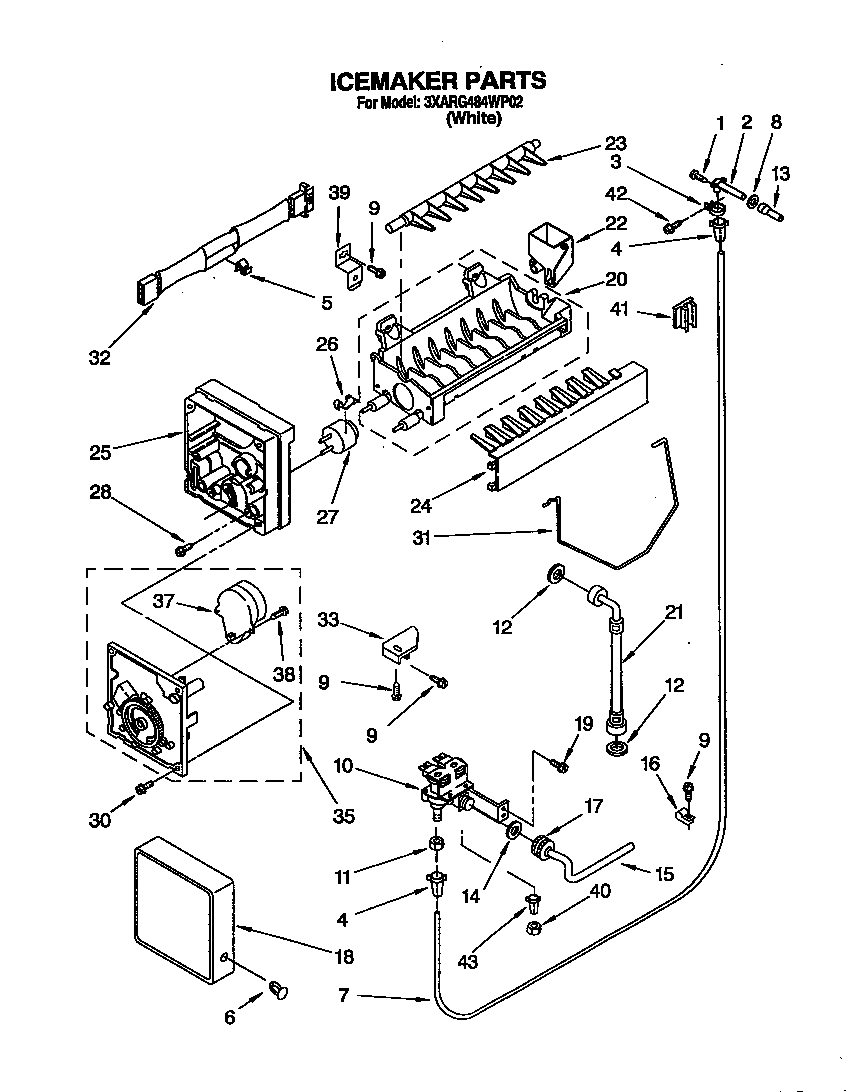 Whirlpool 3XARG484WP02 icemaker diagram