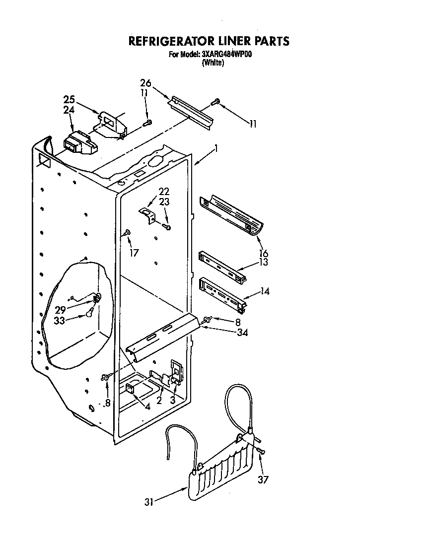 Whirlpool 3XARG484WP00 refrigerator liner diagram