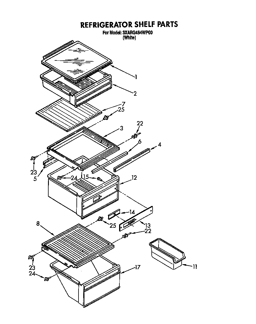 Whirlpool 3XARG484WP00 refrigerator shelf diagram