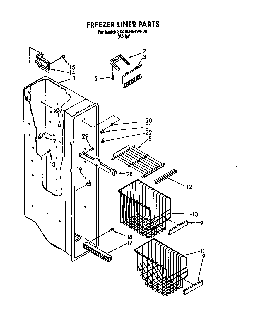 Whirlpool 3XARG484WP00 freezer liner diagram