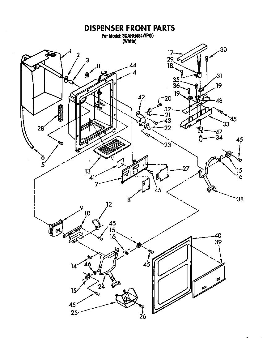 Whirlpool 3XARG484WP00 dispenser front diagram