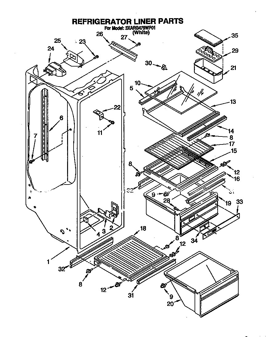 Whirlpool 3XARG479WP01 refrigerator liner diagram