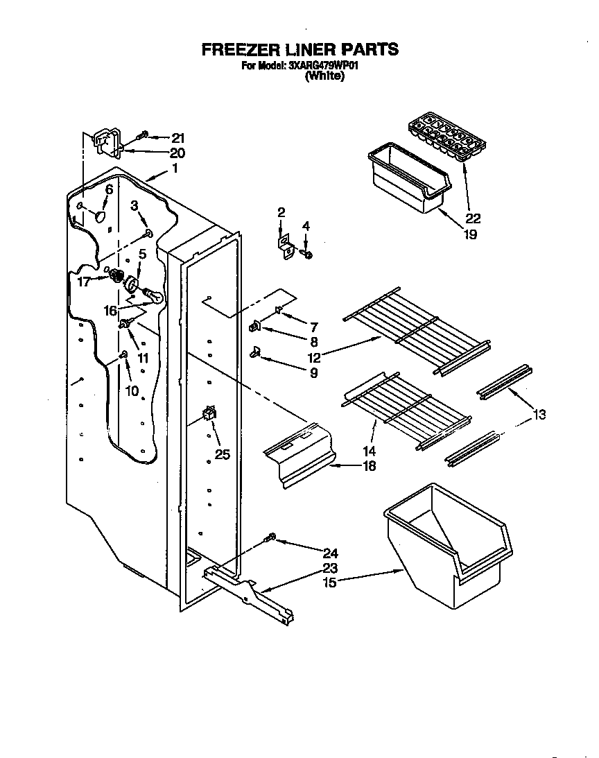 Whirlpool 3XARG479WP01 freezer liner diagram