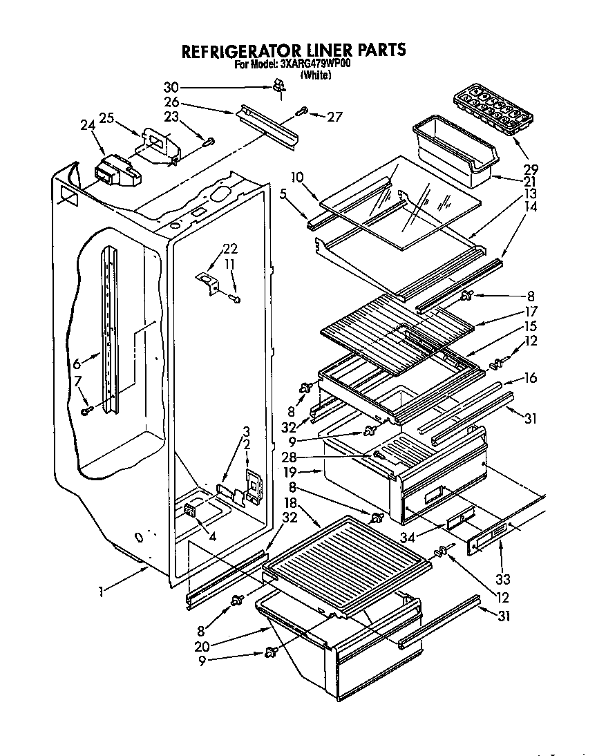Whirlpool 3XARG479WP00 refrigerator liner diagram