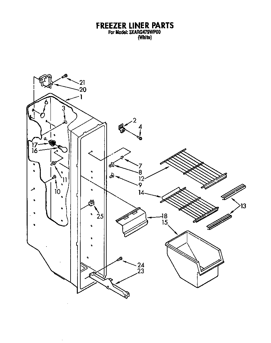 Whirlpool 3XARG479WP00 freezer liner diagram