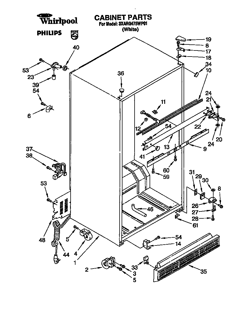 Whirlpool 3XARG475WP01 cabinet diagram