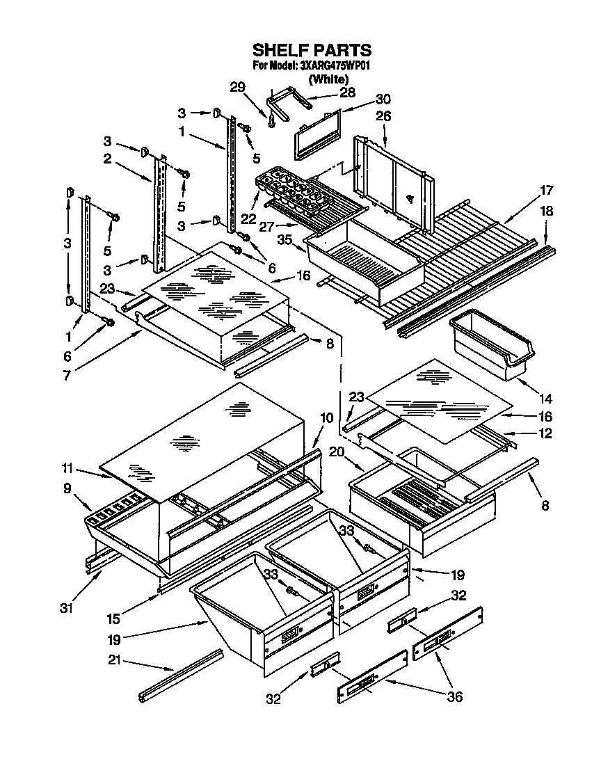 Whirlpool 3XARG475WP01 shelf diagram