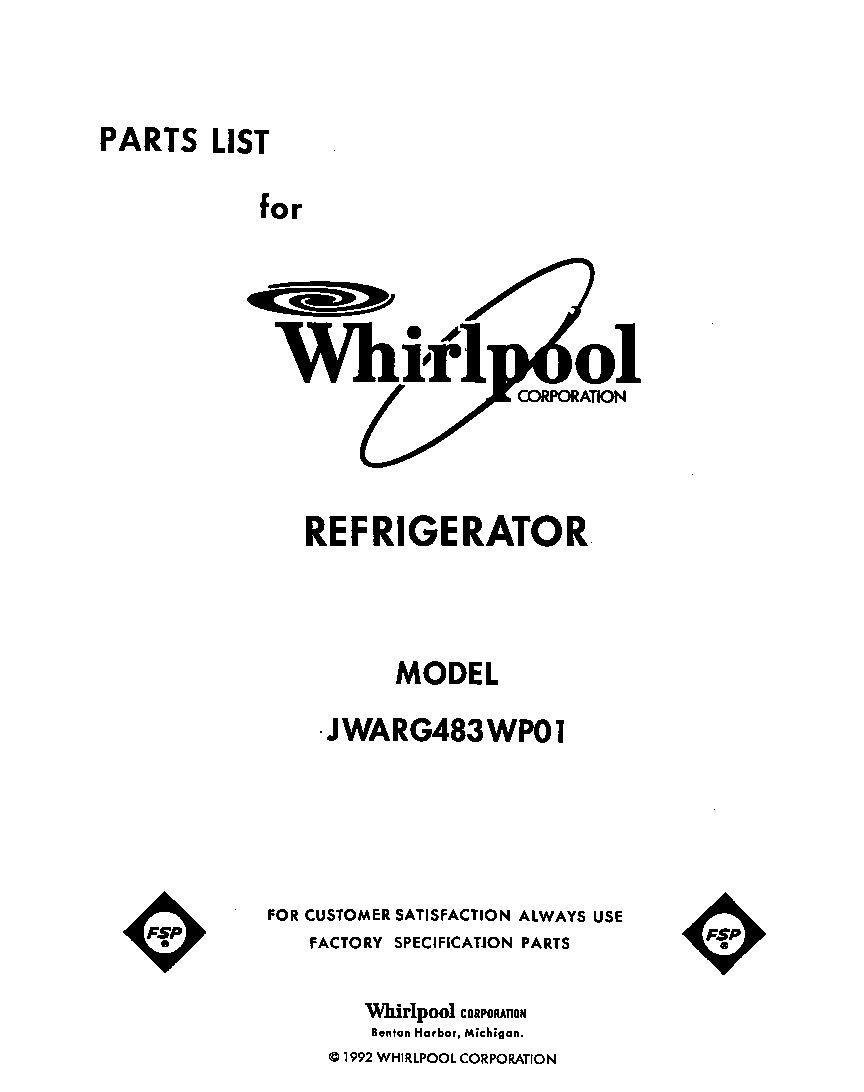 Whirlpool JWARG483WP01 front cover diagram