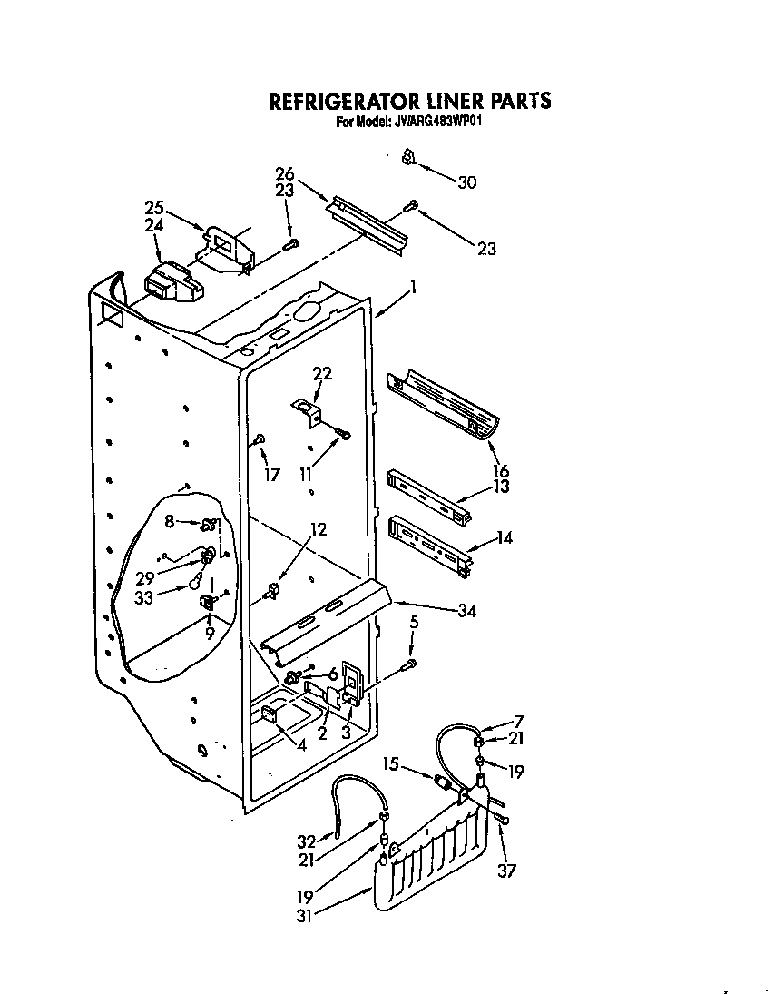 Whirlpool JWARG483WP01 refrigerator liner diagram