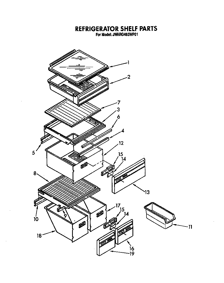 Whirlpool JWARG483WP01 refrigerator shelf diagram