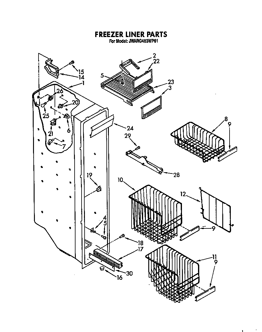 Whirlpool JWARG483WP01 freezer liner diagram