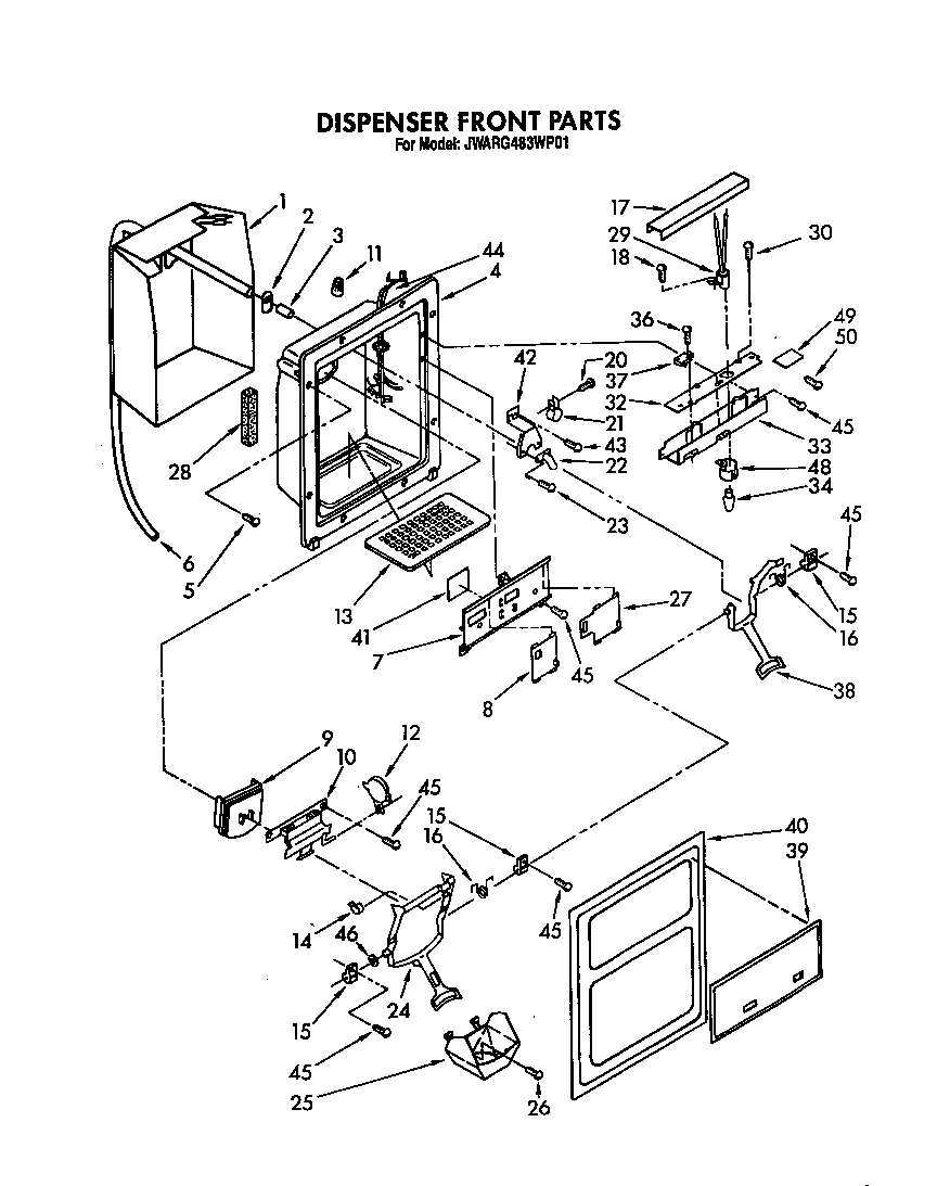Whirlpool JWARG483WP01 dispenser front diagram