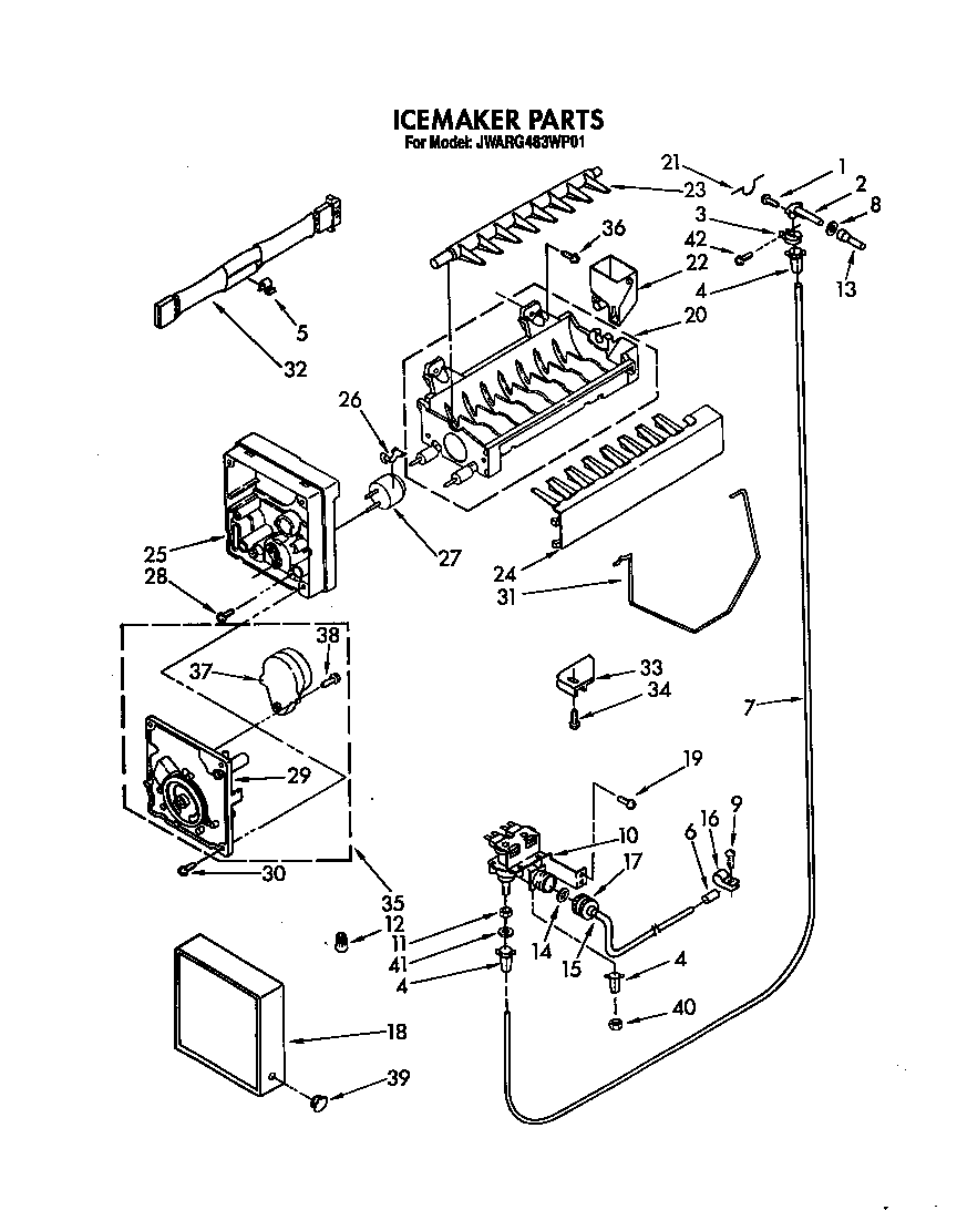 Whirlpool JWARG483WP01 icemaker diagram