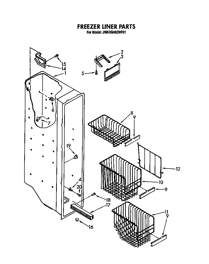 Whirlpool JWARG482WP01 freezer liner diagram