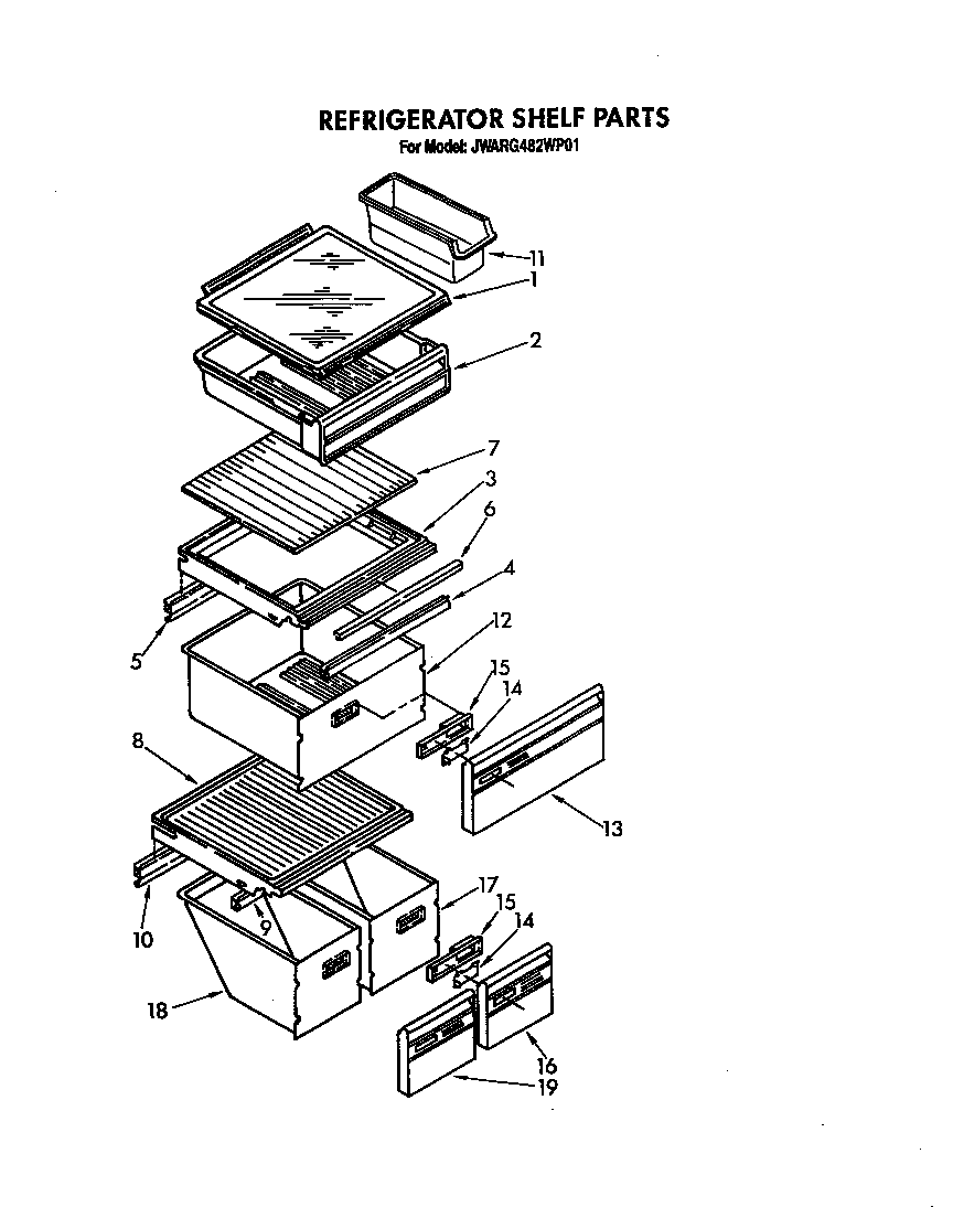 Whirlpool JWARG482WP01 refrigerator shelf diagram
