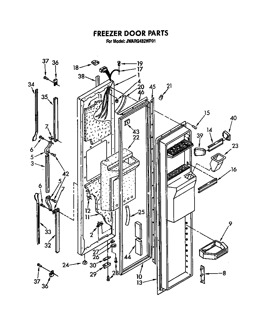 Whirlpool JWARG482WP01 freezer door diagram
