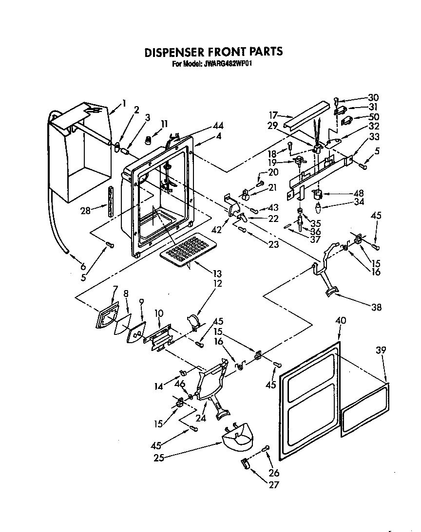 Whirlpool JWARG482WP01 dispenser front diagram