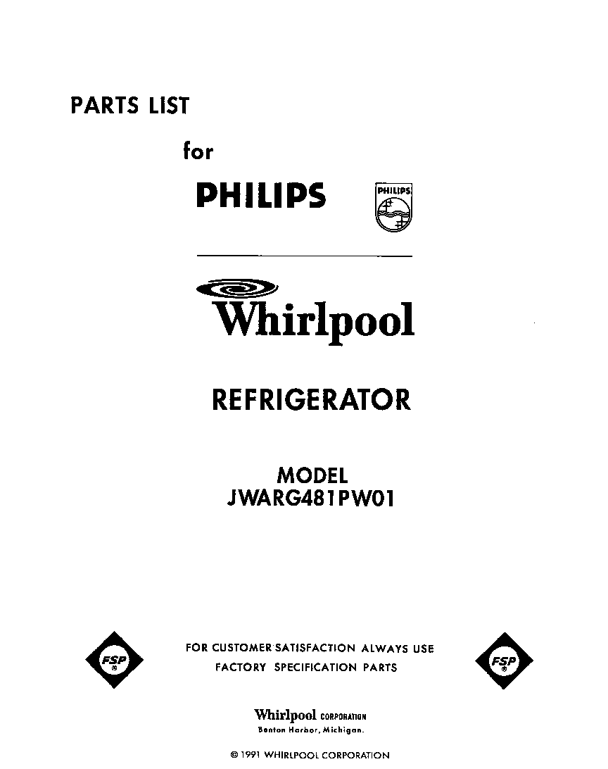 Whirlpool JWARG481PW01 front cover diagram