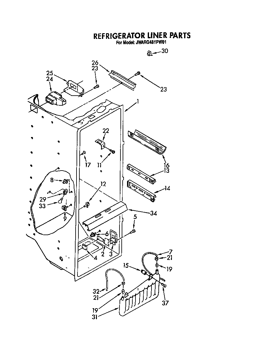 Whirlpool JWARG481PW01 refrigerator liner diagram