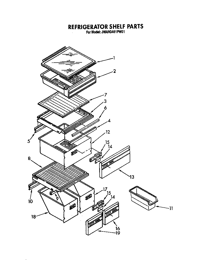 Whirlpool JWARG481PW01 refrigerator shelf diagram