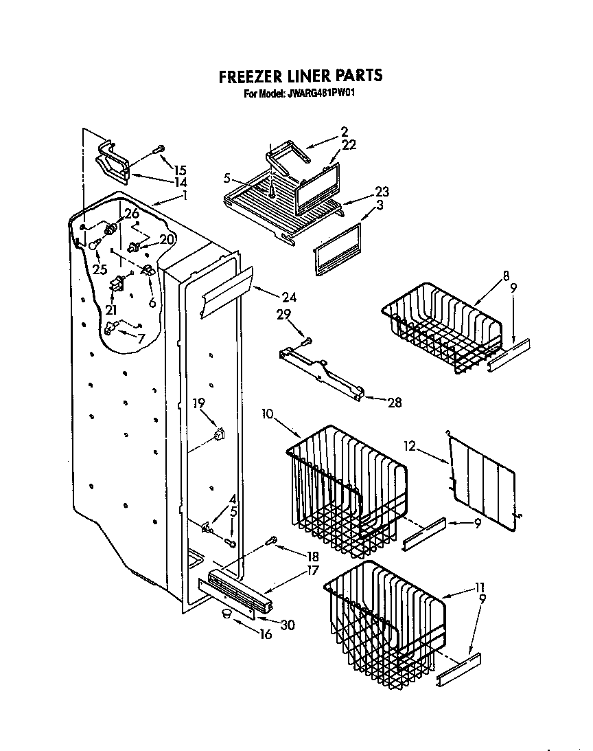 Whirlpool JWARG481PW01 freezer liner diagram
