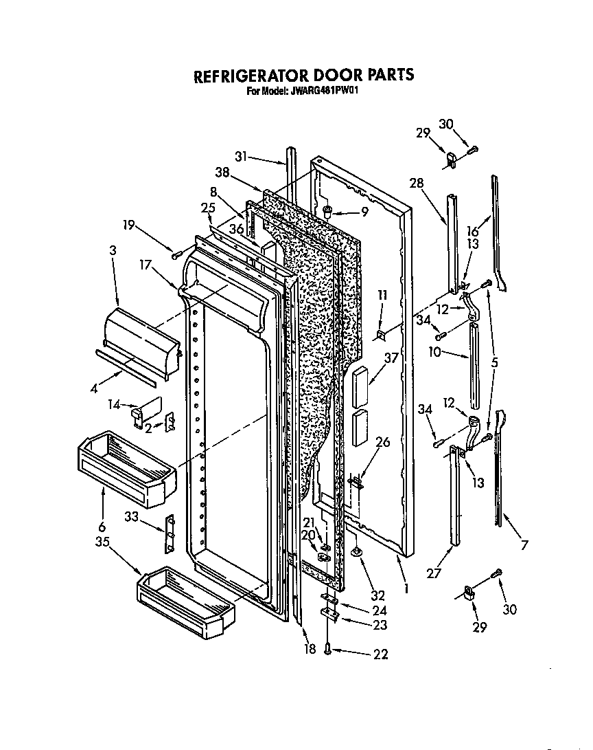 Whirlpool JWARG481PW01 refrigerator door diagram