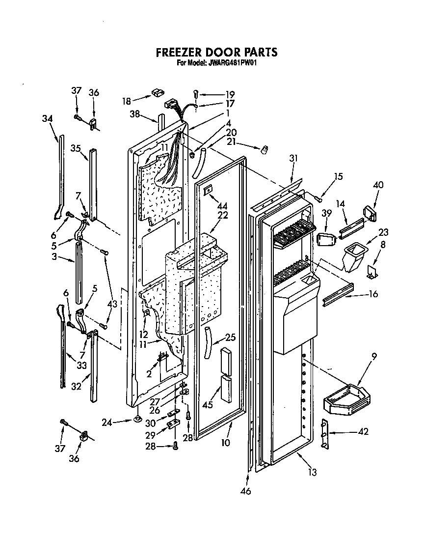 Whirlpool JWARG481PW01 freezer door diagram