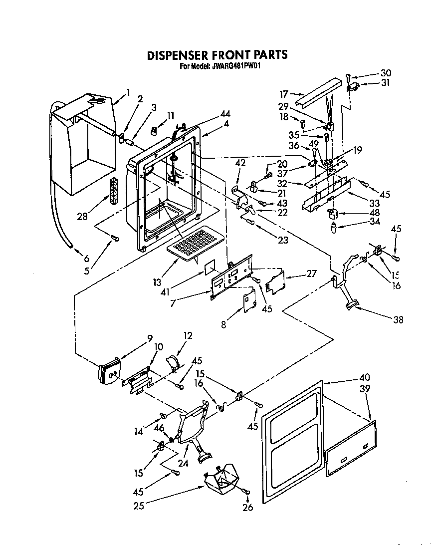 Whirlpool JWARG481PW01 dispenser front diagram