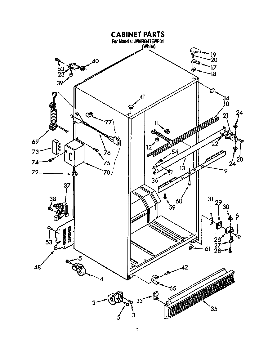 Whirlpool JWARG475WP01 cabinet diagram