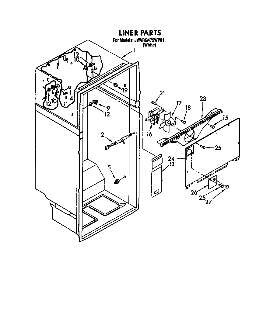 Whirlpool JWARG475WP01 liner diagram