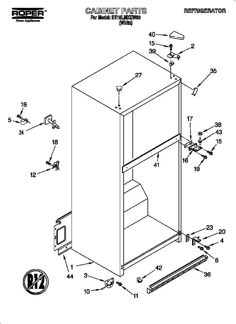 Roper RT16LMXEW00 cabinet diagram