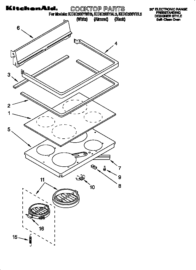 KitchenAid KERC500YBL5 cooktop diagram