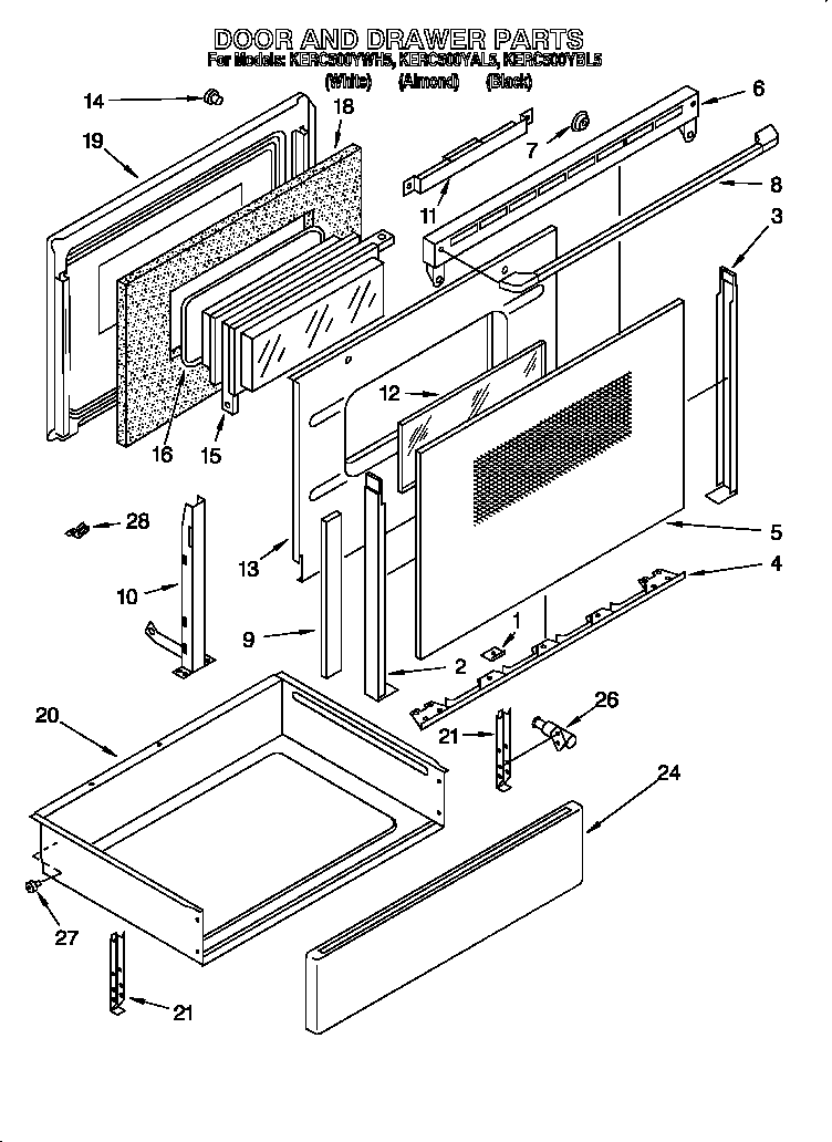 KitchenAid KERC500YBL5 door and drawer diagram