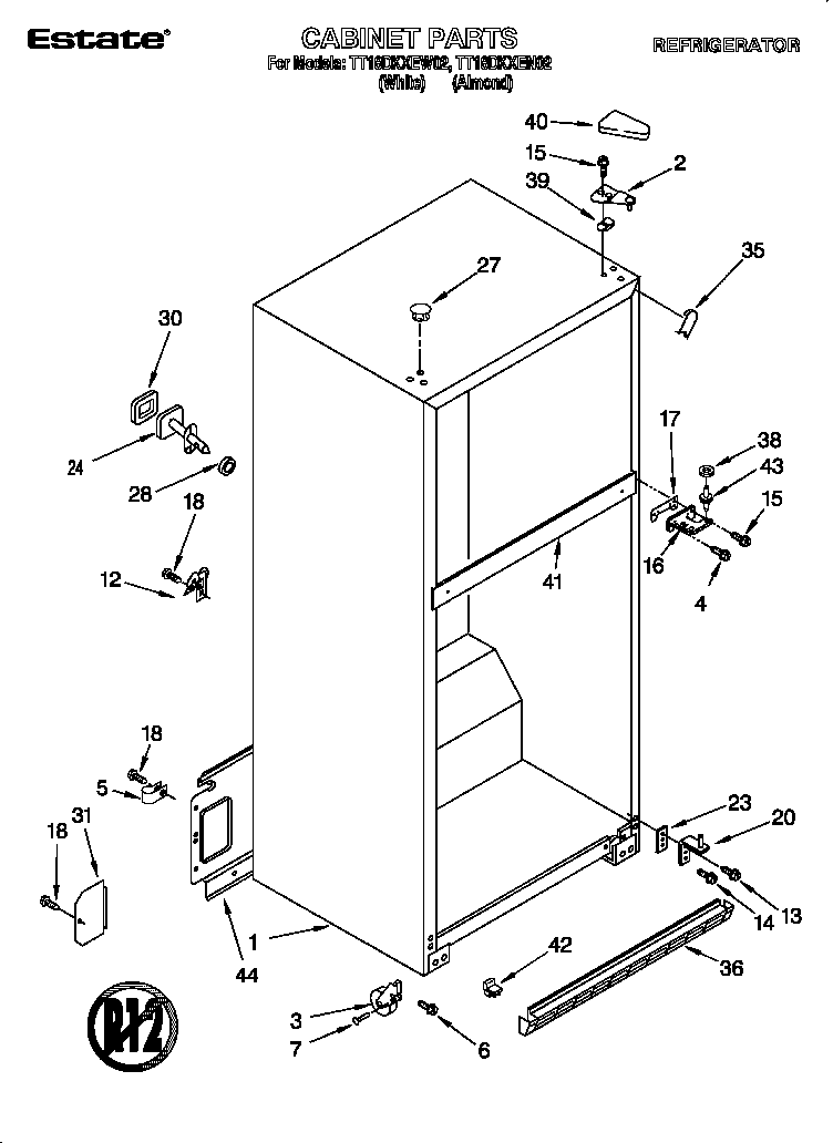 Estate TT18DKXEW02 cabinet diagram