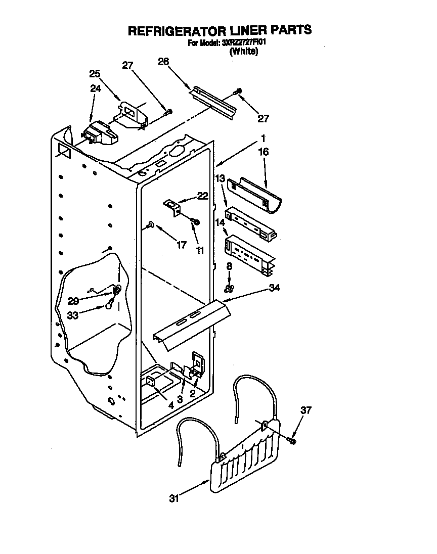 Whirlpool 3XR2727FI01 refrigerator liner diagram