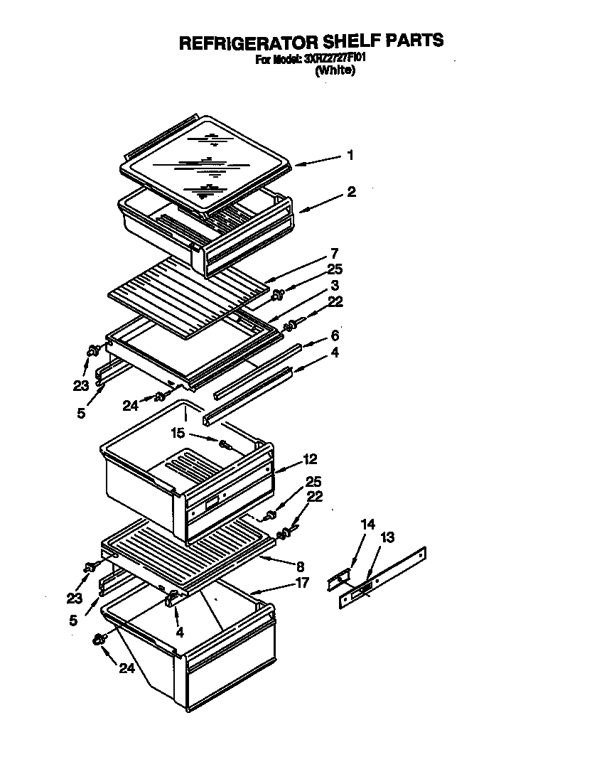 Whirlpool 3XR2727FI01 refrigerator shelf diagram