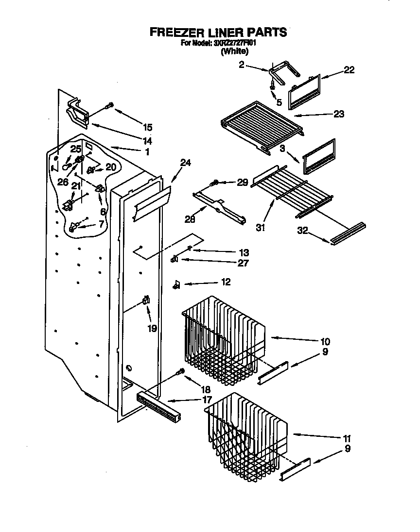 Whirlpool 3XR2727FI01 freezer liner diagram
